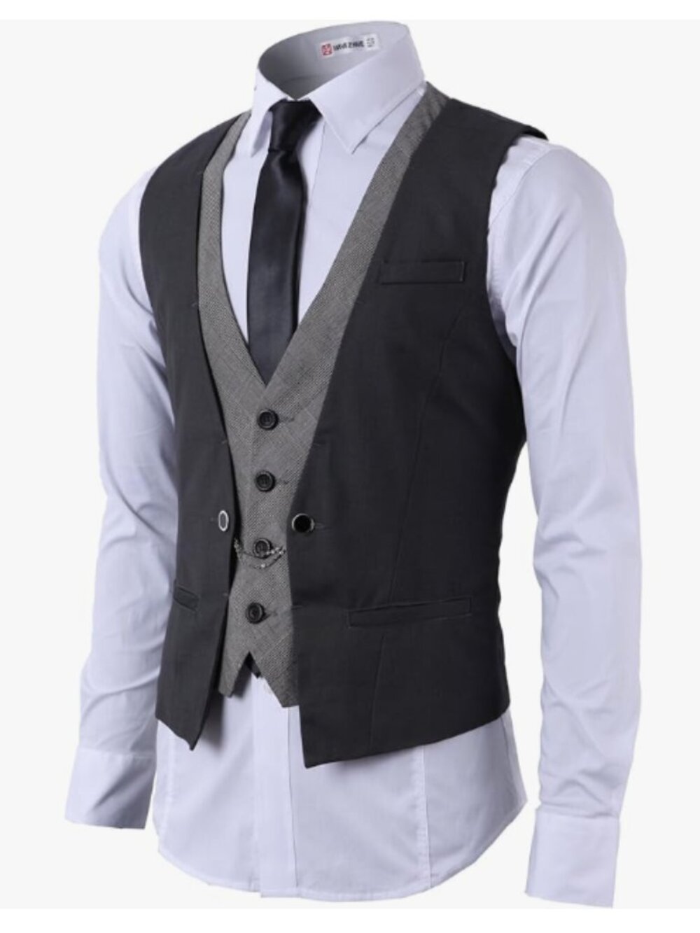 H2H Men's Business Fashion Suit Layered Charcoal Vest, Sz.  US XL/Asia XXL
